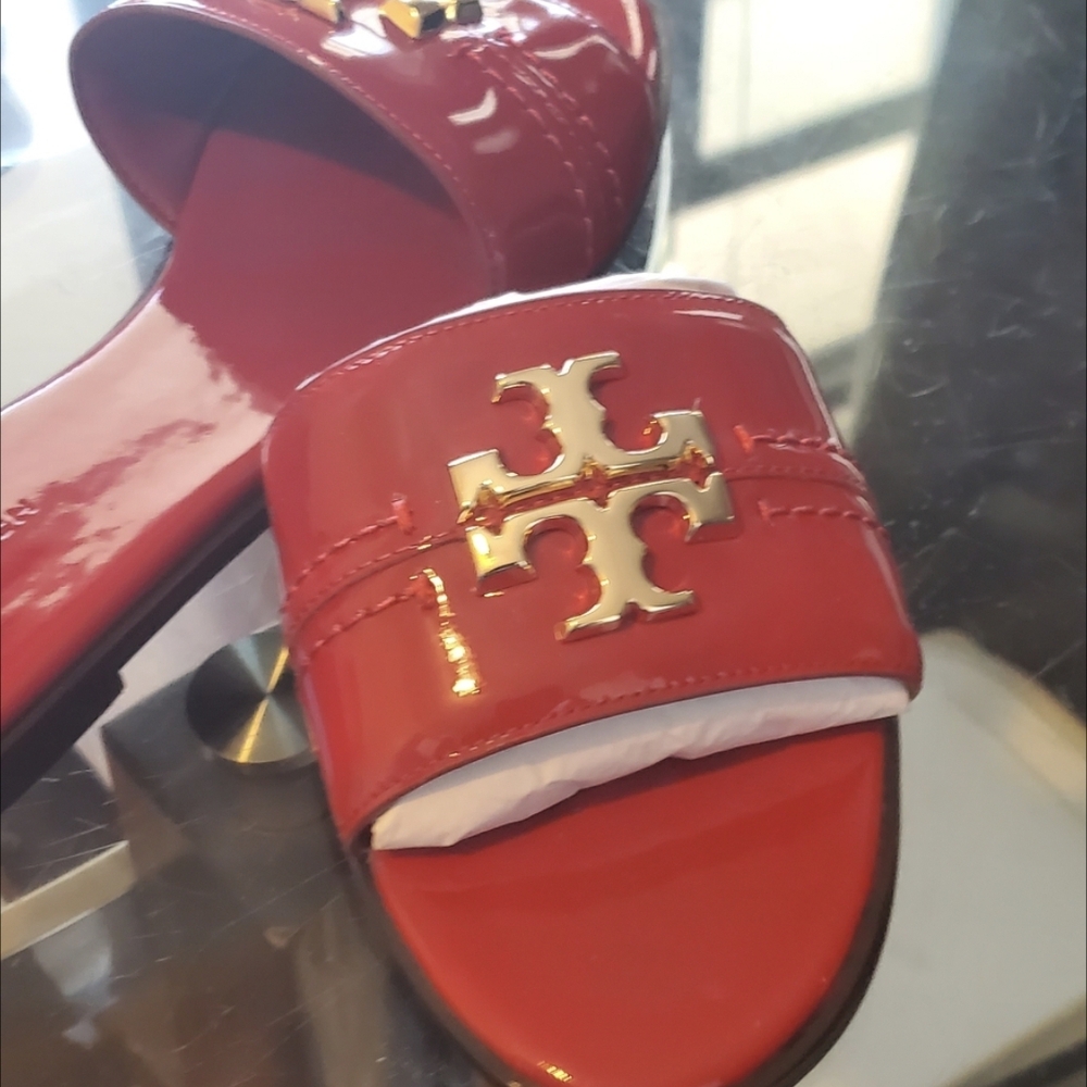 Tory Burch Red Sandals with Gold Emblem